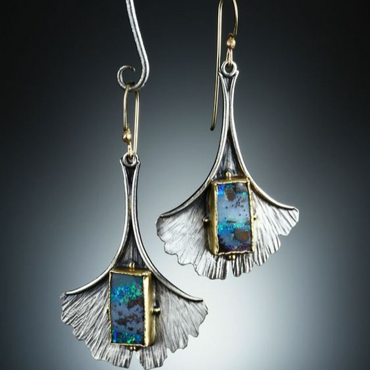 Vintage Dangling Silver Petal Blue Earrings-Lydieannejewelry