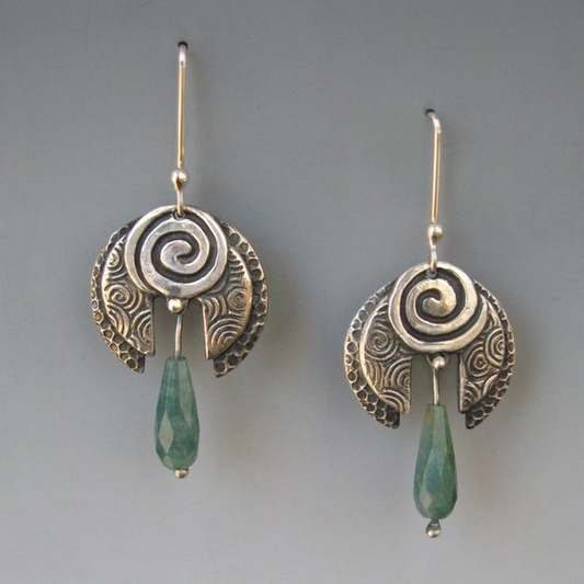 Vintage Green Dangling Stone Earrings-Lydieannejewelry