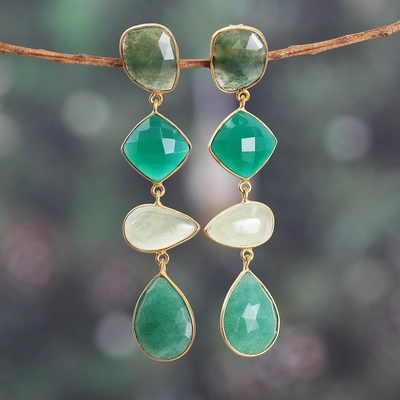 Vintage Dangling Green Stones Earrings-Lydieannejewelry