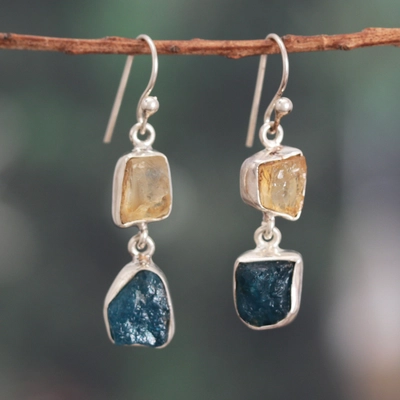 Vintage Dangling Glass & Stone Earrings-Lydieannejewelry