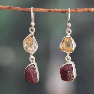 Vintage Dangling Glass & Stone Earrings-Lydieannejewelry
