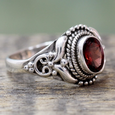 Vintage Red Silver Stone Ring-Lydieannejewelry