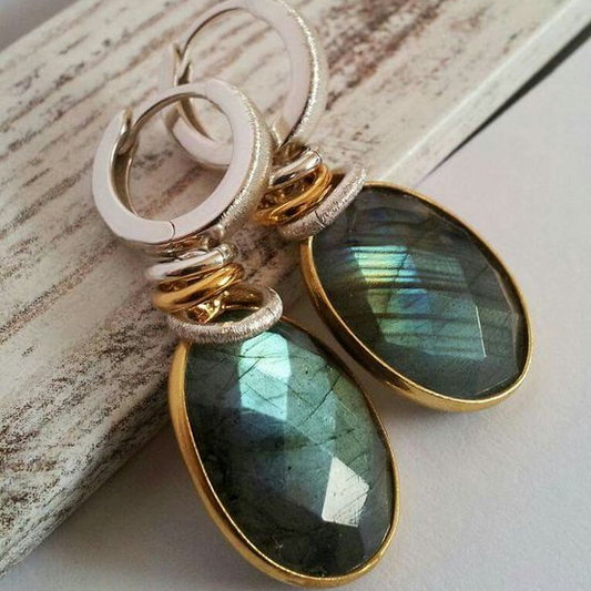 Vintage Green STone Gold Earrings-Lydieannejewelry