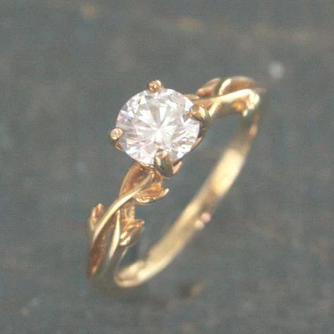 Vintage Gold Leaf Zirconia Ring-Lydieannejewelry