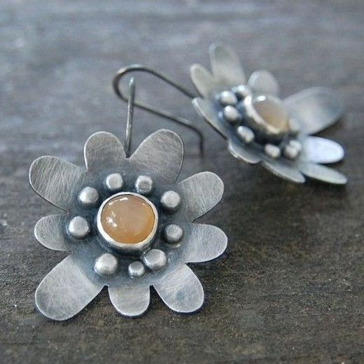 Vintage Orange & Silver Blossom Earrings-Lydieannejewelry