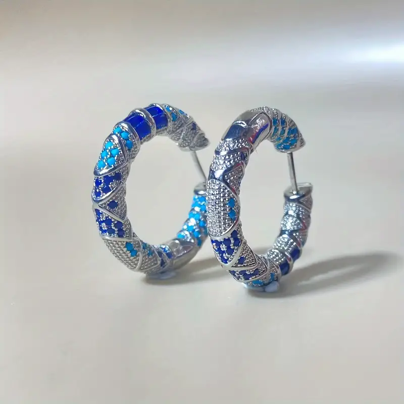Vintage Blue Silver Hoop Earrings-Lydieannejewelry