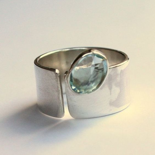 Vintage Green Inlaid Crystal Silver Ring-Lydieannejewelry