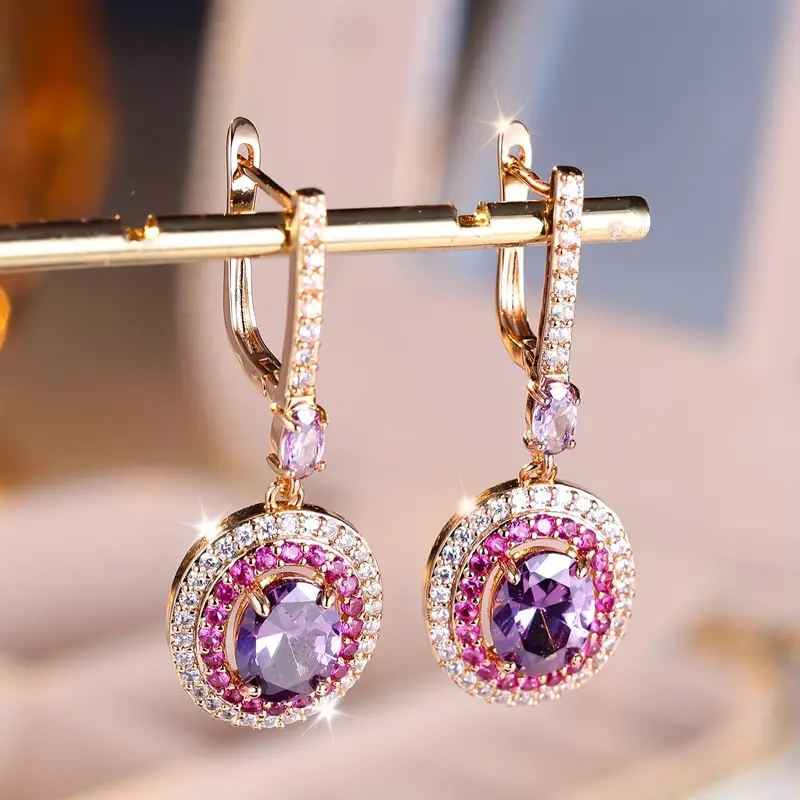 Vintage Pink Crystal Dangling Earrings-Lydieannejewelry