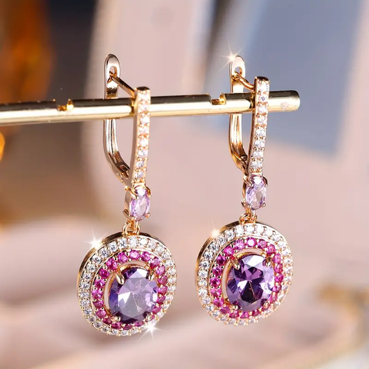 Vintage Pink Crystal Dangling Earrings-Lydieannejewelry