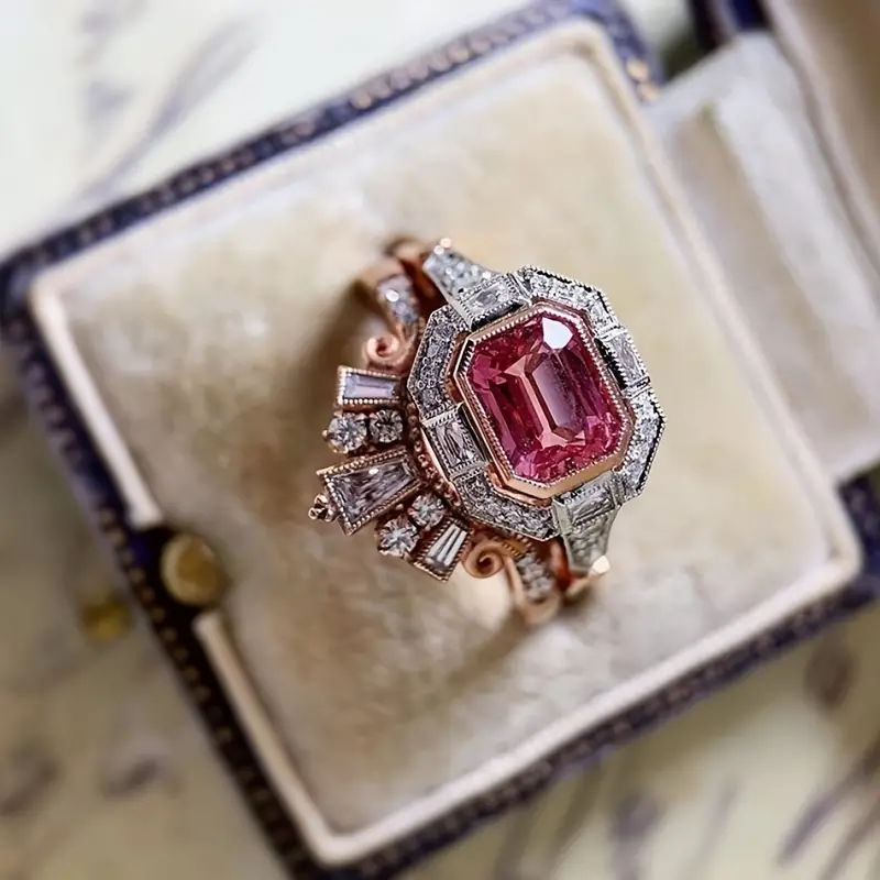 Vintage Garnet Crystal Zirconia Ring-Lydieannejewelry