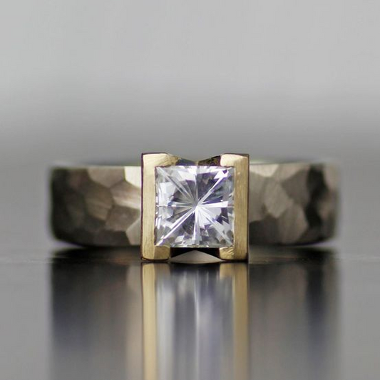 Vintage Silver & Gold Inlaid Glass Ring-Lydieannejewelry