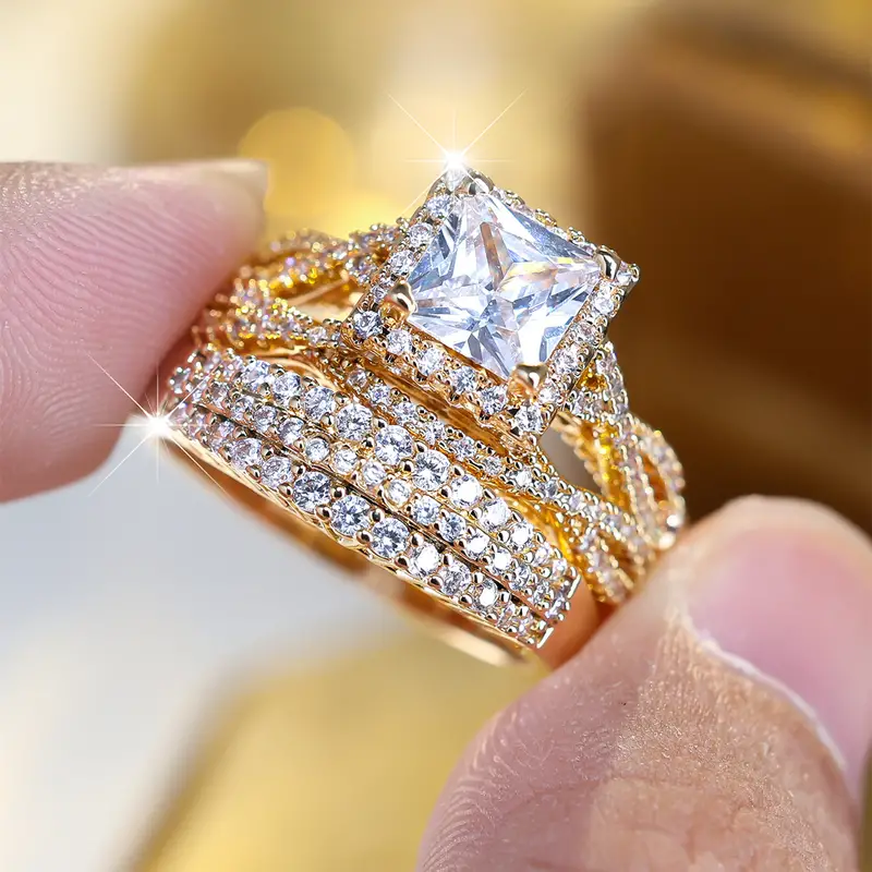 Vintage Gold Sparkling Ring Set-Lydieannejewelry