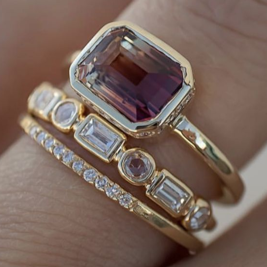 Vintage Inlaid Garnet Glass Ring Set-Lydieannejewelry