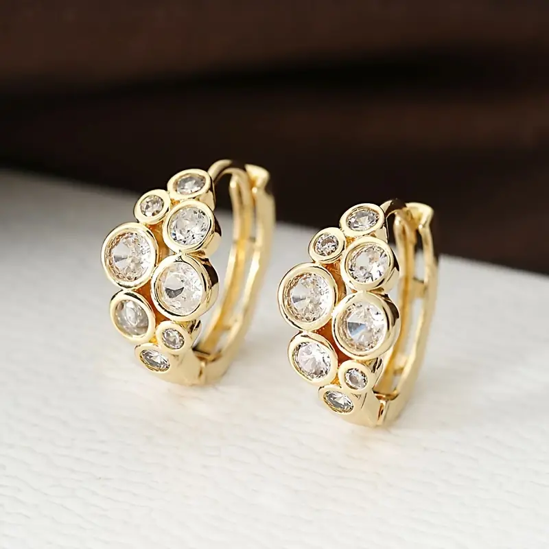 Vintage Inlaid Zirconia Gold Earrings-Lydieannejewelry