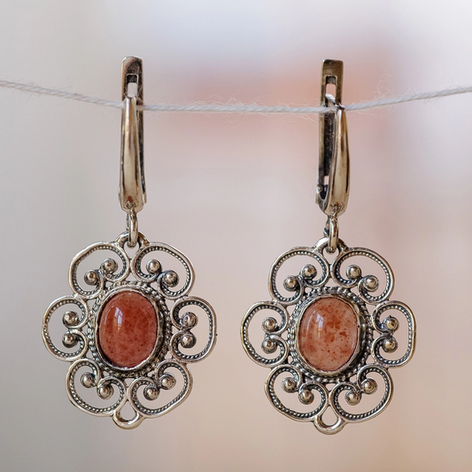 Vintage Orange Stone Earrings-Lydieannejewelry