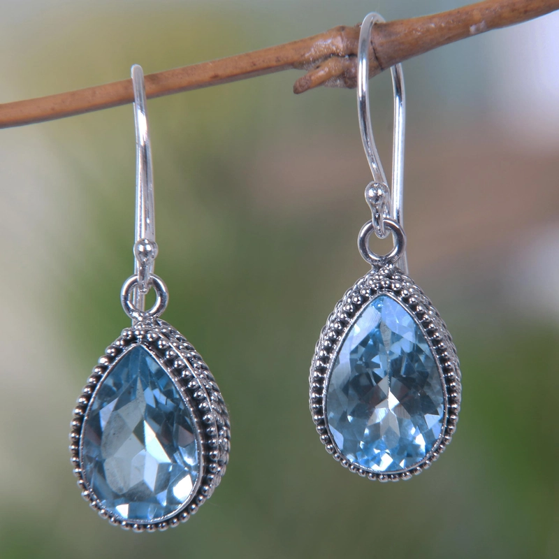 Vintage Blue Glass Drop Earrings-Lydieannejewelry