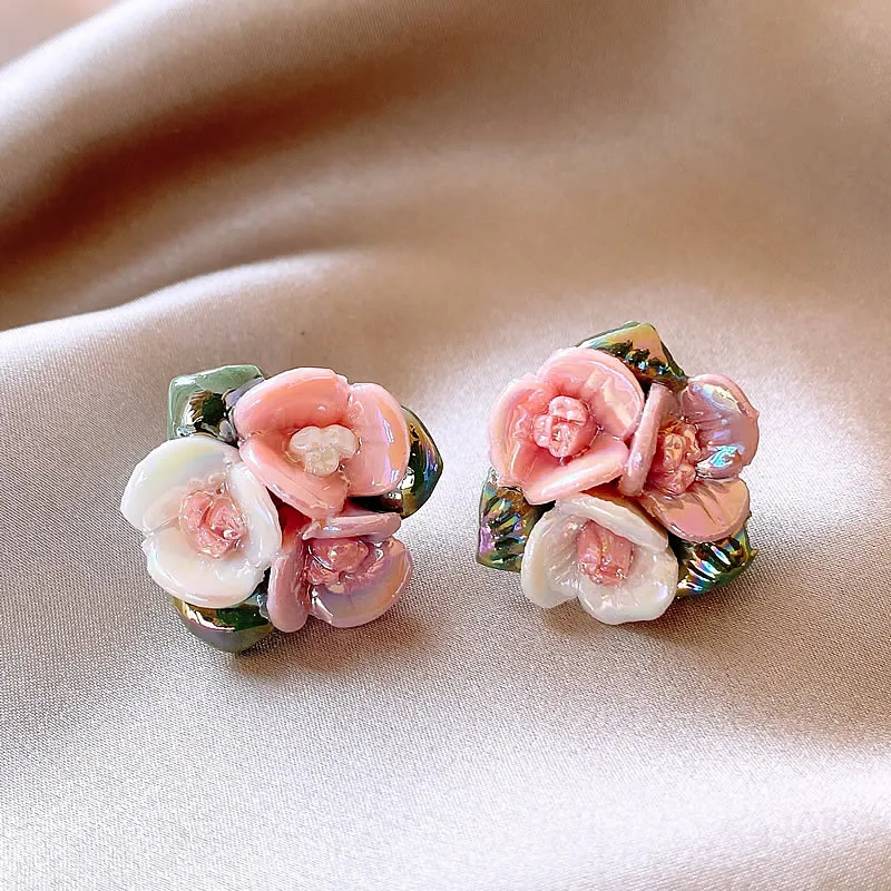 Elegant Pink Floral Earrings-Lydieannejewelry