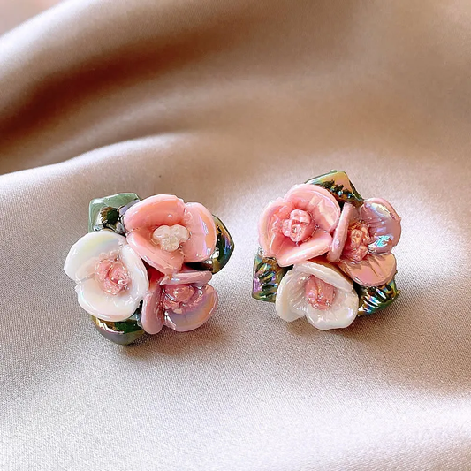 Elegant Pink Floral Earrings-Lydieannejewelry