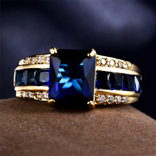 Vintage Gold & Zirconia Blue Ring-Lydieannejewelry
