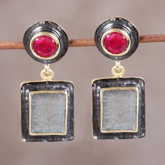 Vintage Square Red Stone Earrings-Lydieannejewelry
