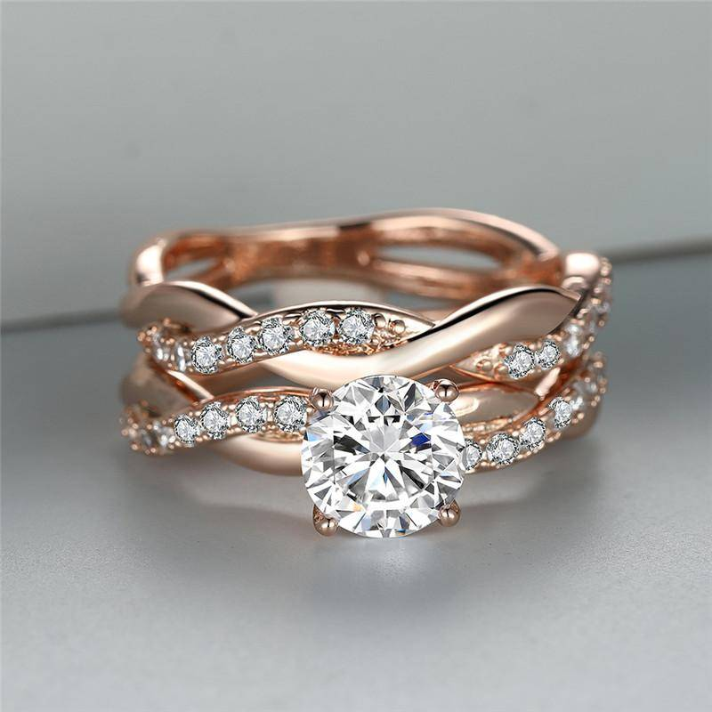 Vintage Layered Rose Zirconia Ring-Lydieannejewelry