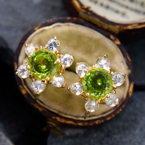 Vintage Green Crystal Flower & Zirconia Earrings-Lydieannejewelry