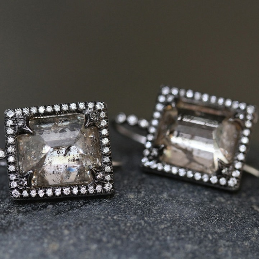 Vintage Square Dark Glass Earrings-Lydieannejewelry