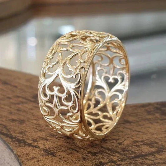 Vintage Golden Hollow Ivy Ring-Lydieannejewelry