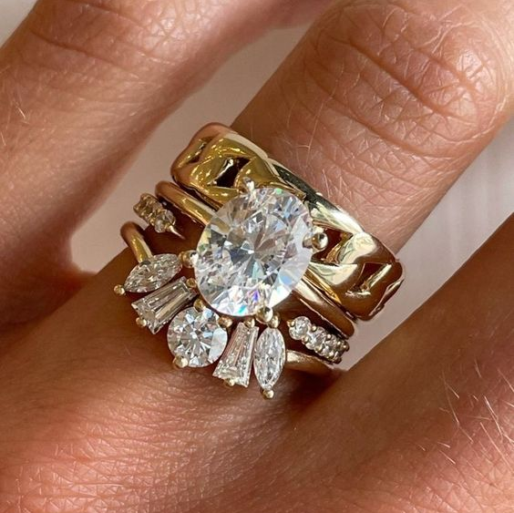 Vintage Luxury Golden Zirconia Ring Set-Lydieannejewelry