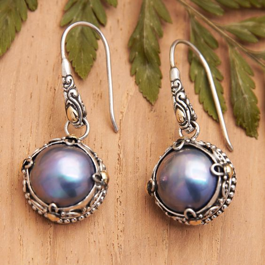 Vintage Dark Pearl Dangling Earrings-Lydieannejewelry