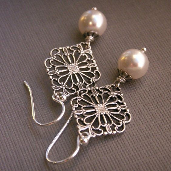 Vintage Mandala & Pearl Silver Earrings-Lydieannejewelry