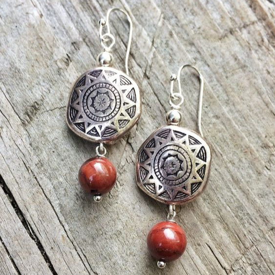 Vintage Silver & Red Stone Earrings-Lydieannejewelry