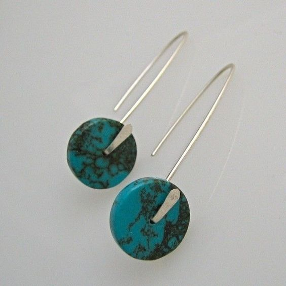 Vintage Blue Button Dangling Earrings-Lydieannejewelry
