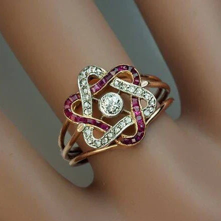 Vintage Bright Garnet Star Ring-Lydieannejewelry
