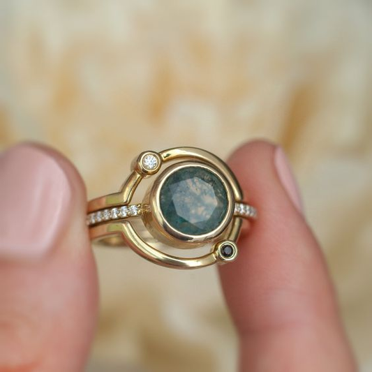Vintage Blue Opal Golden Ring-Lydieannejewelry