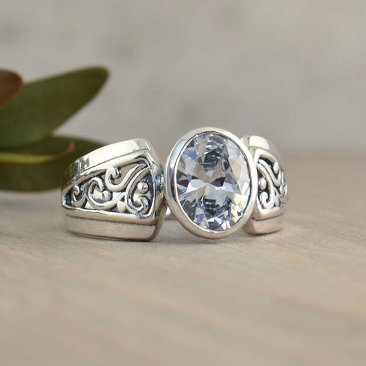 Vintage Glass & Silvered Ring-Lydieannejewelry
