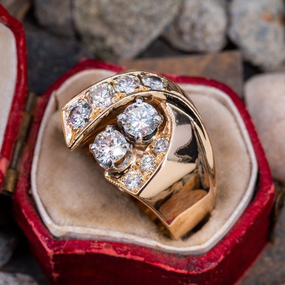 Vintage Irregular Golden Zirconia Ring-Lydieannejewelry