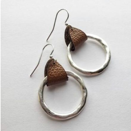 Vintage Leather & Silver Hoop Earrings-Lydieannejewelry