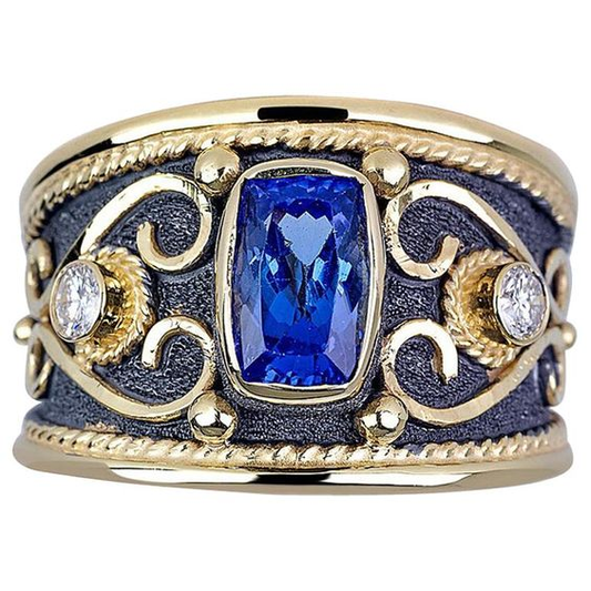 Vintage Blue Stone Gold Ring-Lydieannejewelry