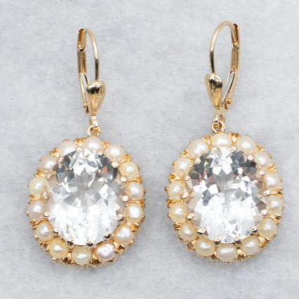 Vintage Rounded Glass Gold Pearl Earrings-Lydieannejewelry