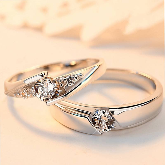Vintage Couple Zirconia Silver Ring Set-Lydieannejewelry