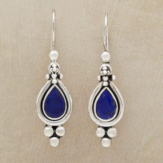 Vintage Dangling Blue Stone Drop Earrings-Lydieannejewelry