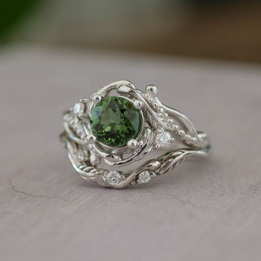 Vintage Green Stone Branch Ring-Lydieannejewelry