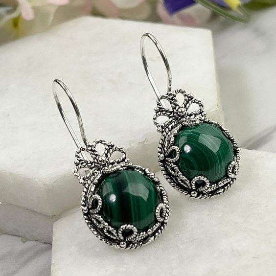 Vintage Green Round Earrings-Lydieannejewelry