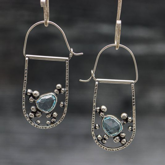 Vintage Dangling Stone Silver Earrings-Lydieannejewelry