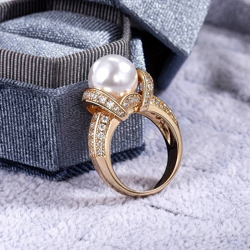Vintage Pearl Gold Bright Ring-Lydieannejewelry