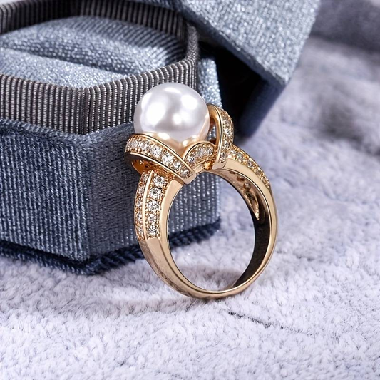 Vintage Pearl Gold Bright Ring-Lydieannejewelry