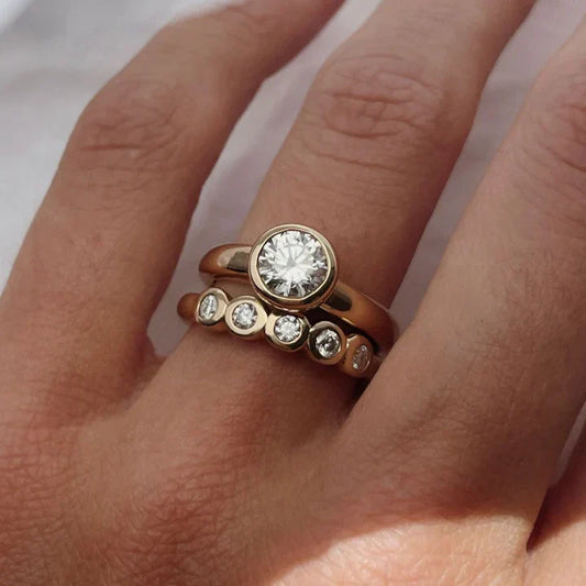 Vintage Zirconia Golden Ring Set-Lydieannejewelry