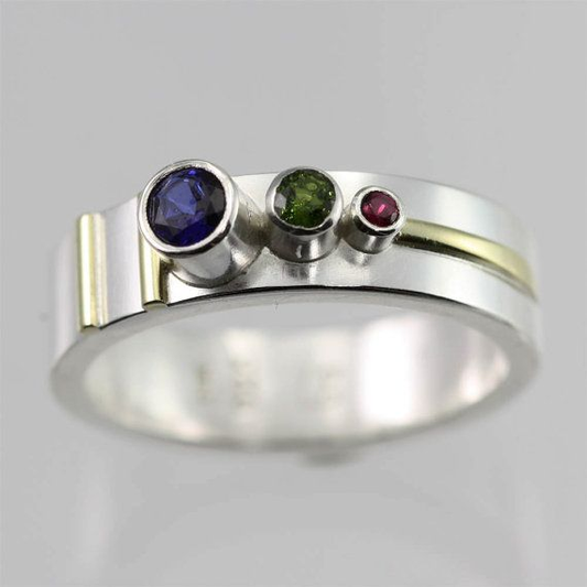 Vintage Silver Inlaid Colorful Stones Ring-Lydieannejewelry
