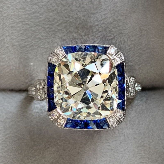 Vintage Blue Square Glass Ring-Lydieannejewelry